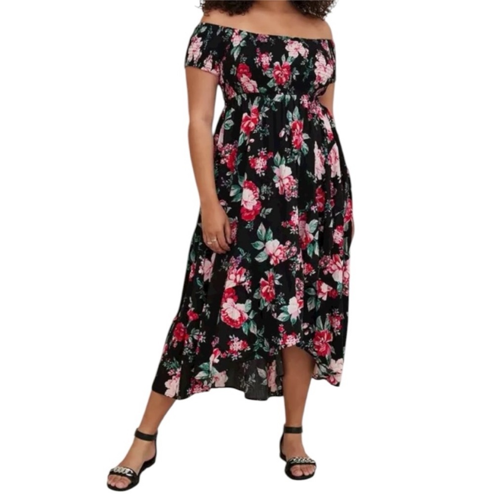 Torrid Black and Pink Floral High Low Dress